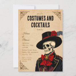 Convite Vintage Skeleton Halloween Costumes e Cocktails