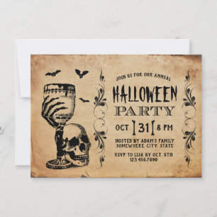 Convite Vintage Skull Bats Festa de Halloween