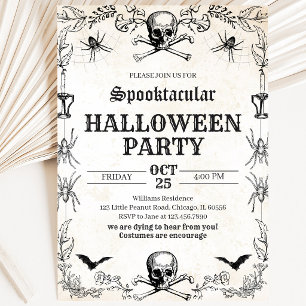 Convite Vintage Skull Halloween Aniversário