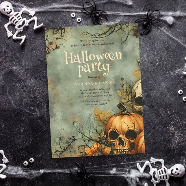 Convite Vintage Skull Halloween Party (Criador carregado)