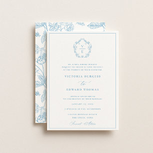 Convite Vintage Sky Blue Crest Monograma Casamento