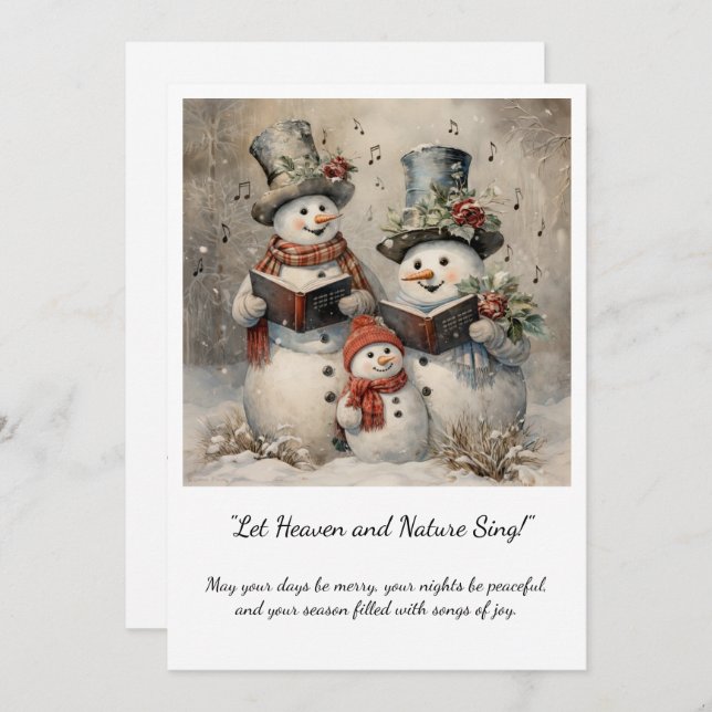 Convite Vintage Snowman Family Carolers Christmas (Frente/Verso)