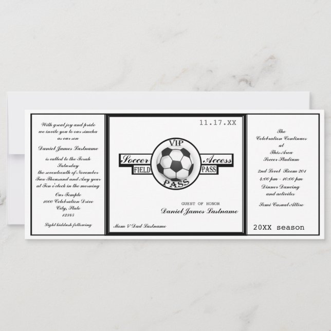 Convite Vintage Soccer Field Pass Black and White (Frente)
