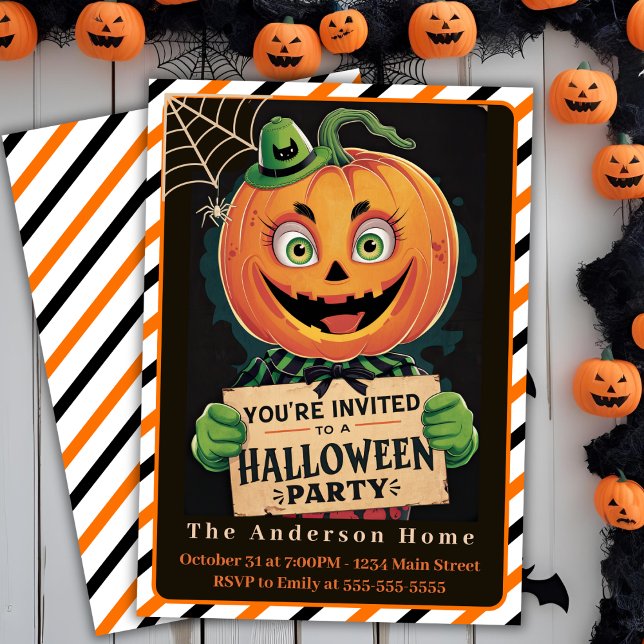 Convite Vintage Spookin Man Halloween Party (Vintage Spooky Pumpkin Man Halloween Party Invitation)