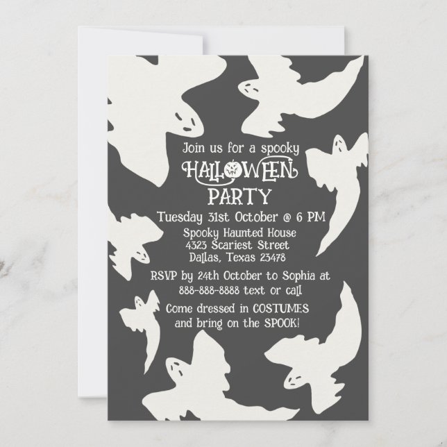 Convite Vintage Spooky Ghosts Halloween Party (Frente)