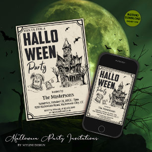 Convite Vintage Spooky Graveyard Halloween