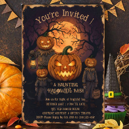 Convite Vintage Spooky Pumpkin Head Halloween Bash Invitat