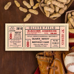 Convite Vintage Stadium Ticket Baseball Birthday<br><div class="desc">An antique inspired baseball stadium bleacher admission ticket birthday party invitation. Great for kids, baseball fanatics and sports enthusiasts. Rsvp - contact information on removable stub and back as well for legibility. Most text is customizable, you can change the color and the backer color. Click "Customize It" and use the...</div>