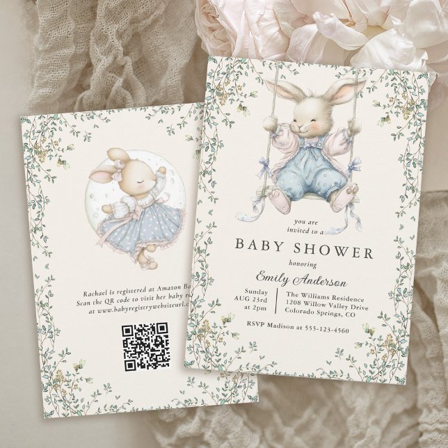 Convite Vintage Storybook Bunny Baby Shower Invitation (Available in both printed and instant download formats.)
