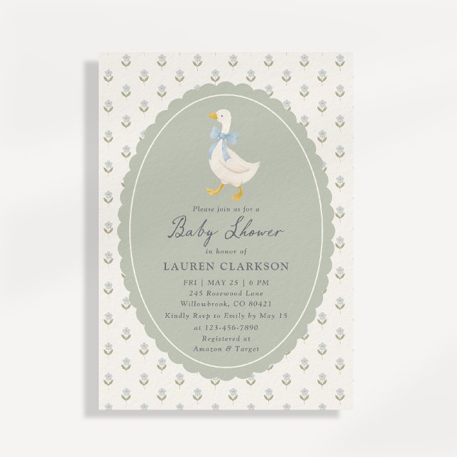Convite Vintage Storybook Goose Baby Shower Invitation (Criador carregado)