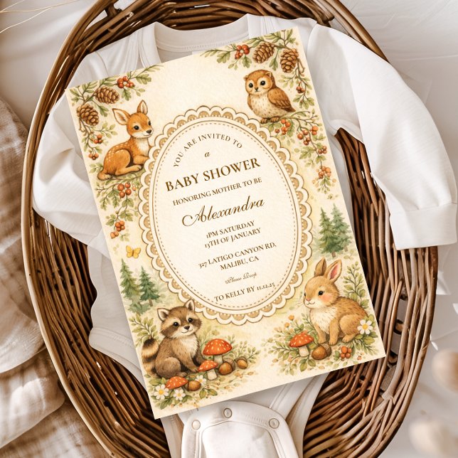 Convite Vintage Storybook Woodland Baby Shower (Criador carregado)