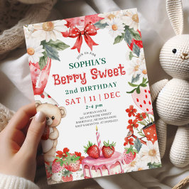 Convite Vintage Strawberry Berry Sweet 2nd Birthday
