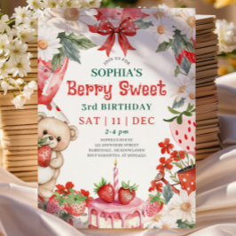 Convite Vintage Strawberry Berry Sweet 3rd Birthday