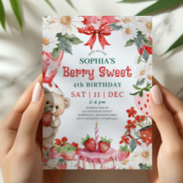 Convite Vintage Strawberry Berry Sweet 4th Birthday