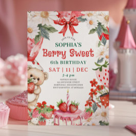 Convite Vintage Strawberry Berry Sweet 6th Birthday