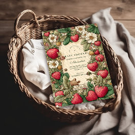 Convite Vintage Strawberry Cottagecore Baby Shower