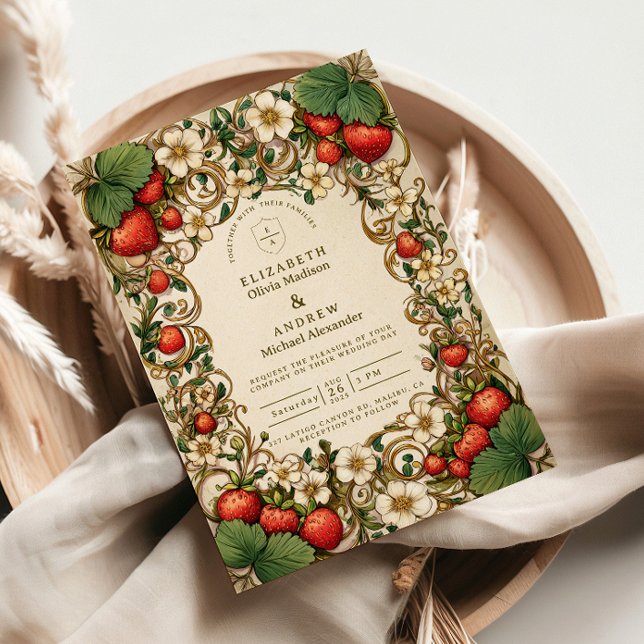 Convite Vintage Strawberry Garden Wedding (Criador carregado)