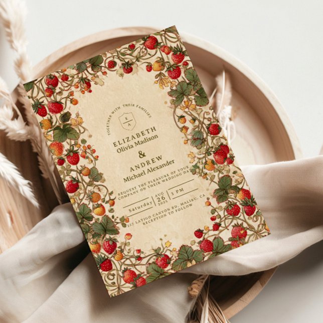 Convite Vintage Strawberry Garden Wedding (Criador carregado)