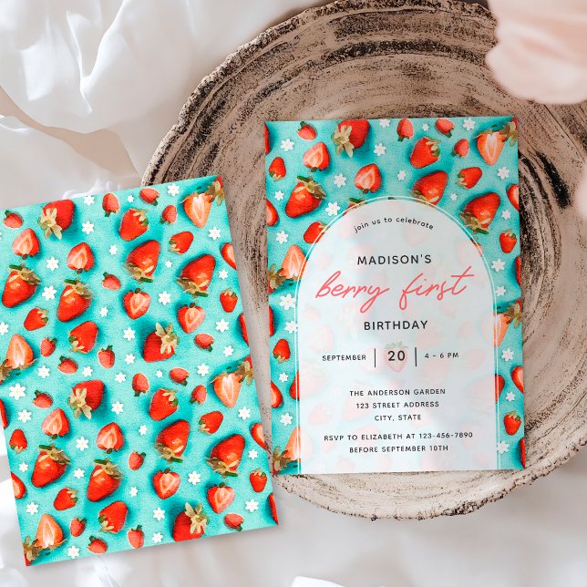 Convite Vintage Strawberry Retro Berry Primeiro primeiro a (Criador carregado)