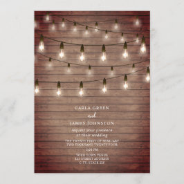 Convite Vintage String Lightbulbs Casamento de Madeira