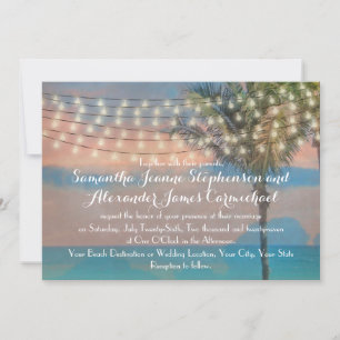 Convite Vintage String Lights Sunset Beach Casamento