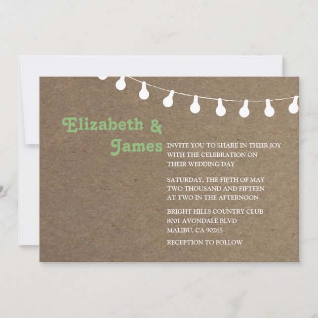 Convite Vintage String of Lights Weding Invtions (Frente)