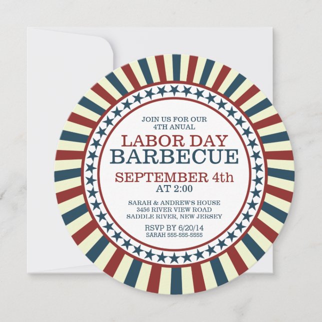 Convite Vintage Stripe Summer Barbecue Party (Frente)