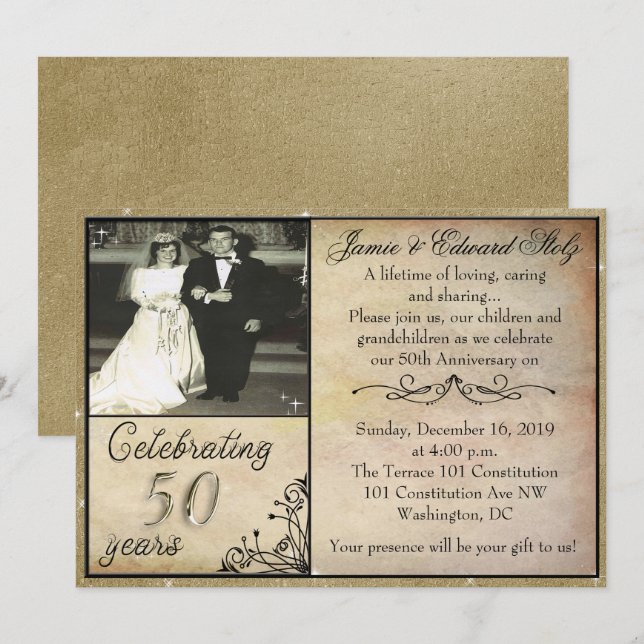 Convite Vintage Style 50º Aniversário Convidar (Frente/Verso)