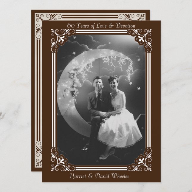 Convite Vintage Style 60º aniversário Celebração (Frente/Verso)