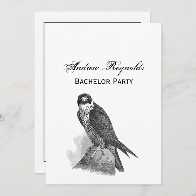 Convite Vintage Stylizine Peregrine Falcon BW (Frente/Verso)