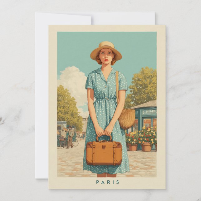 Convite Vintage Summer Stroll em Paris (Frente)