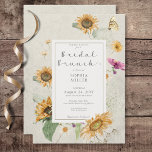 Convite Vintage Summer Sunflower Cream Bridal Brunt<br><div class="desc">Este design de brunch de chá de panela apresenta uma bela imagem de girassóis de cor aquosa macia e outras flores de verão em um fundo aflita de marfim mole. É romântico com um toque de safra. Criado pela imprensa simplesmente de farmácia.</div>