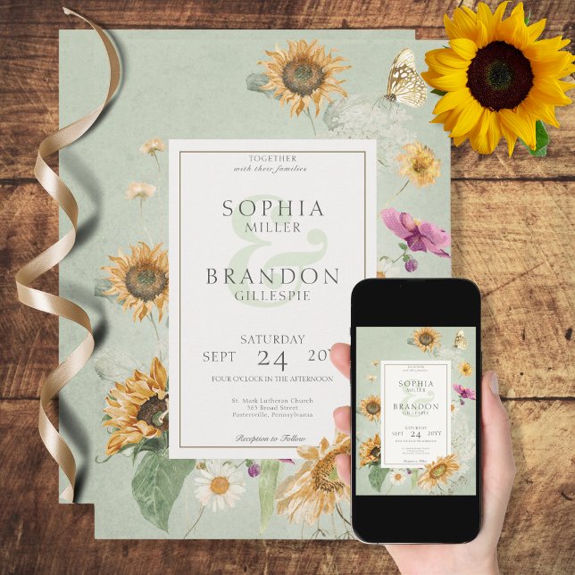 Convite Vintage Summer Sunflower Wedding (Criador carregado)
