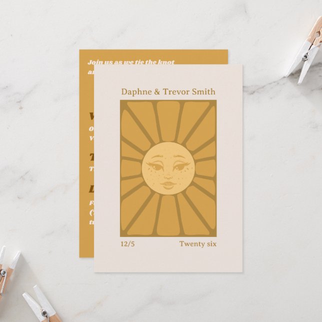 Convite Vintage Sun Wedding Invitation (Frente/Verso In Situ)