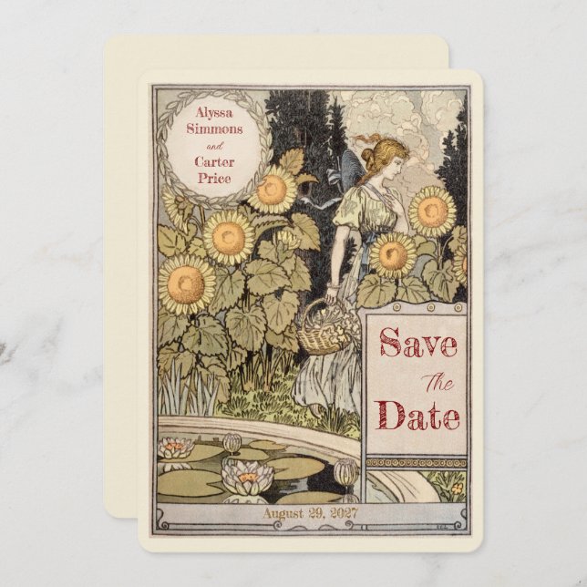 Convite Vintage Sunflower Autumn Save the Date (Frente/Verso)