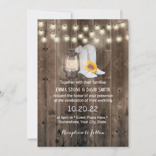 Convite Vintage Sunflower Boots & Lantern Western Weds