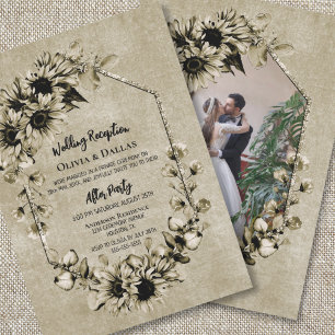 Convite Vintage Sunflower Floral Photo Wedding Reception
