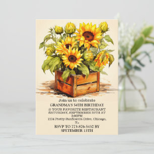 Convite Vintage Sunflower Illustration Art Festa de aniver