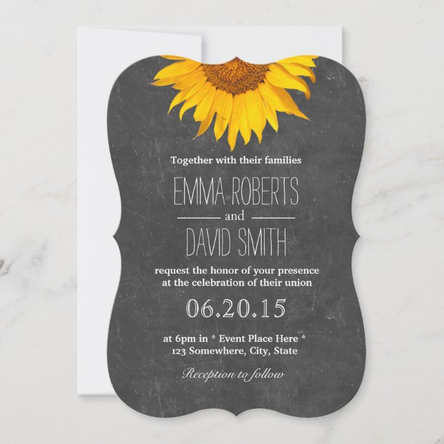 Convite Vintage Sunflower Rustic Chalkboard Weding (Frente)