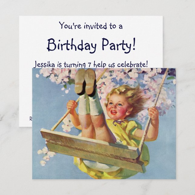 Convite Vintage Swing, Festa de aniversário Swing (Frente/Verso)