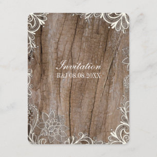 Convite vintage swirls barn wood lace country casamento