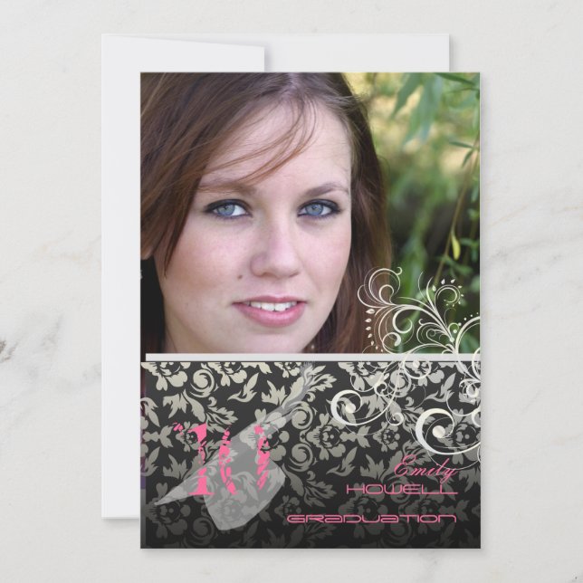 Convite Vintage/Swirls/Damask/Graduação (Frente)