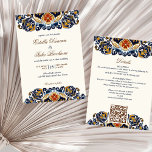 Convite Vintage Talavera Azulejo azulejos Azulejo<br><div class="desc">Vintage Talavera Azulejo azulejos marrom azuis mediterrâneos todos em um convite de casamento editável para download digital instantâneo de modelo,  todos em um cartão de convite de casamento com detalhes de casamento e QR rsvp no fundo</div>