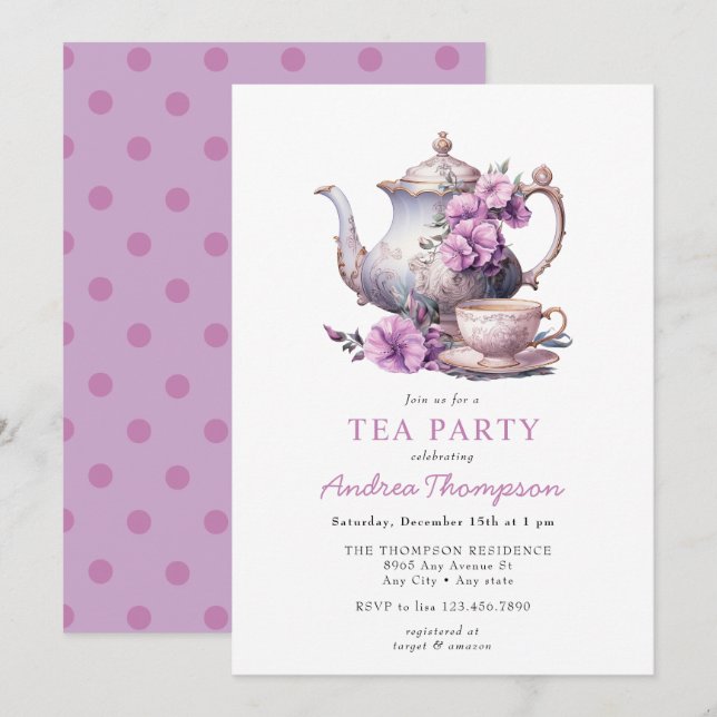 Convite Vintage Tea | Flowers Tea Party (Frente/Verso)