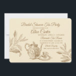 Convite Vintage Tea Invitation<br><div class="desc">Um convite de festas de chá vintage com bule de chá, xícara e pires e folhas de chá de "velho mundo" contra fundo creme.Vetor Art by www.vecteezy.com). () O cartão é fácil de personalizar com seu texto, fonte, cor da fonte e escolha de seis tipos de papel.() Não exatamente o...</div>