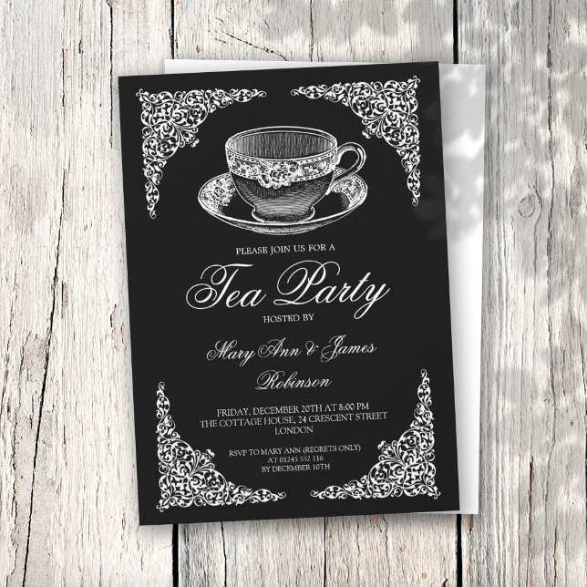 Convite Vintage Tea Party Black (Criador carregado)