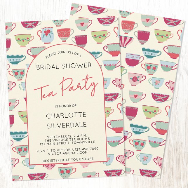 Convite Vintage Tea Party Bridal Shower Invitation (Modern vintage teacup bridal shower tea party invitation)