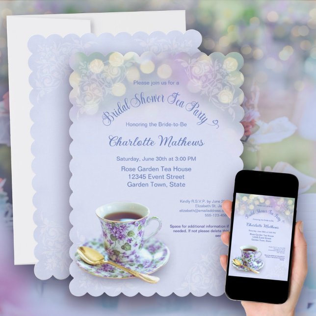 Convite Vintage Tea Party Chá de panela Blue (Vintage Tea Party Bridal Shower Blue Invitation)