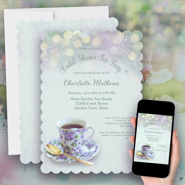Convite Vintage Tea Party - Chá de panela Verde (Vintage Tea Party Bridal Shower Green Invitation)
