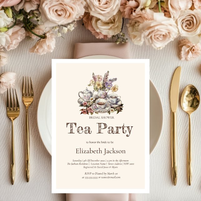 Convite Vintage Tea Party Flowers Bridal Luncheon (Criador carregado)